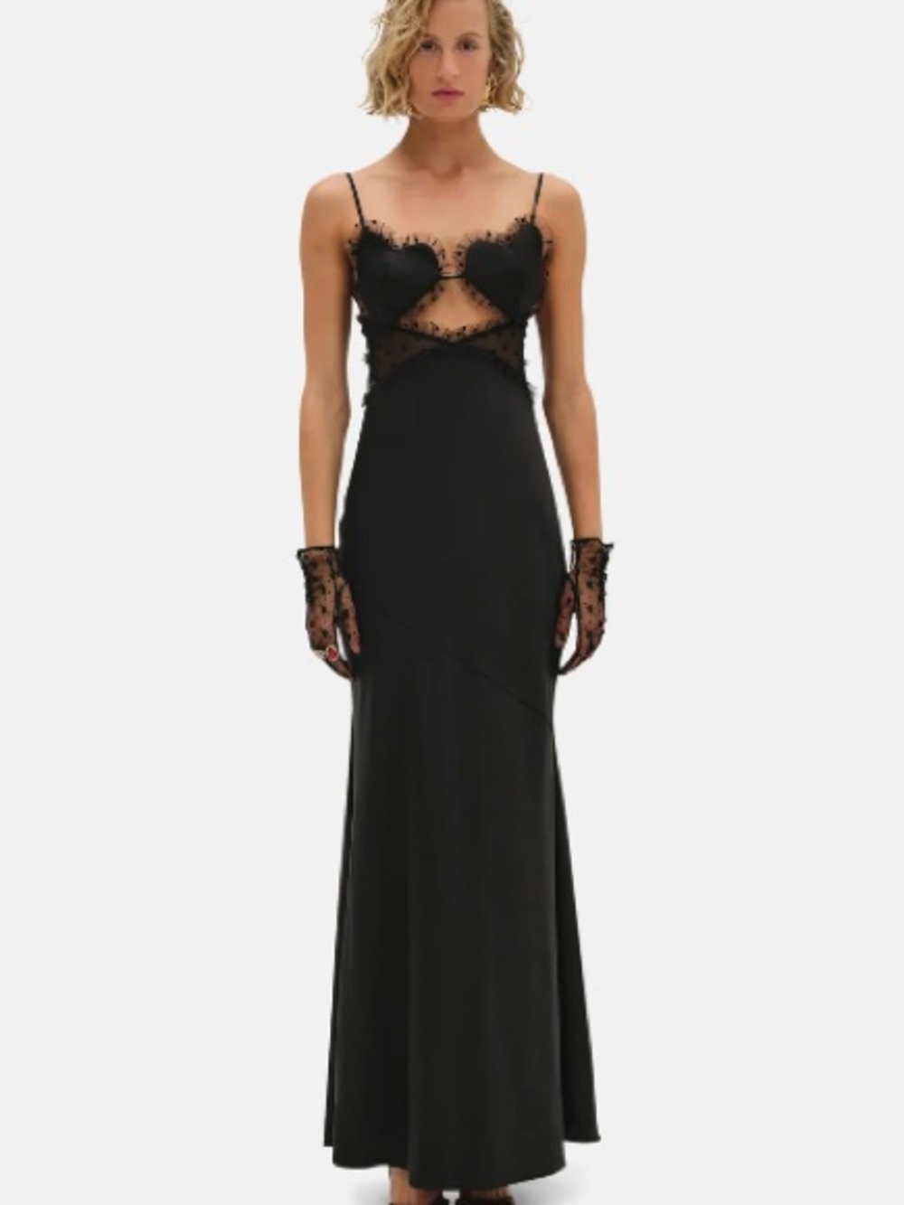 For Love & Lemons Black Lace-Trim Maxi Dress
